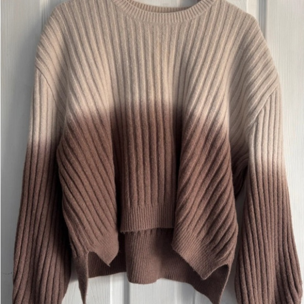 Cider Ombre Beige and Brown Ribbed Sweater
